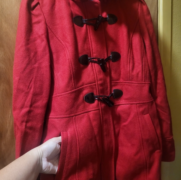 PEA COAT W/HOOD WOMENS GUESS BRAND NEW W/TAGS RED MEDIUM - Picture 7 of 7